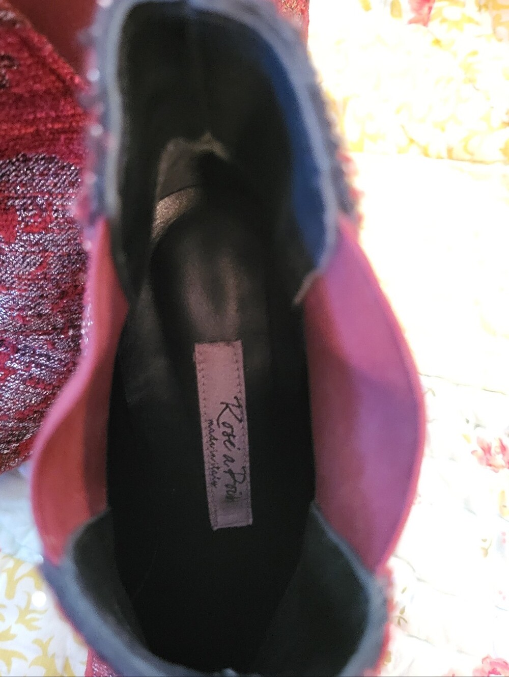 Rose A Pois Red And Silver Tapestry Heel Boots Booties Made In Italy Size 5 - Picture 5 of 6